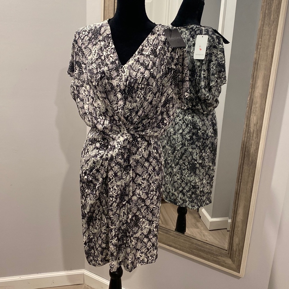 NWT Saloni knot dress black white 100% silk size 6